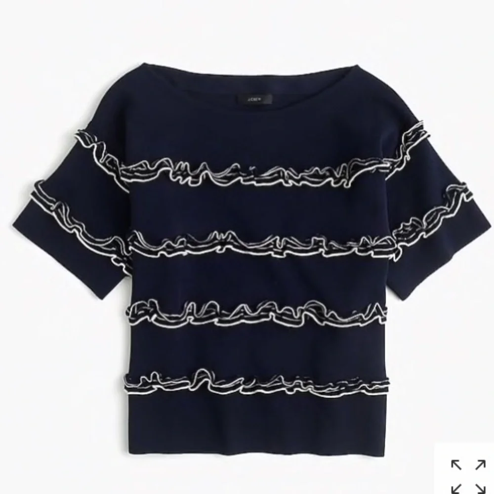 J. Crew Navy White Ruffle Boatneck sweater S M